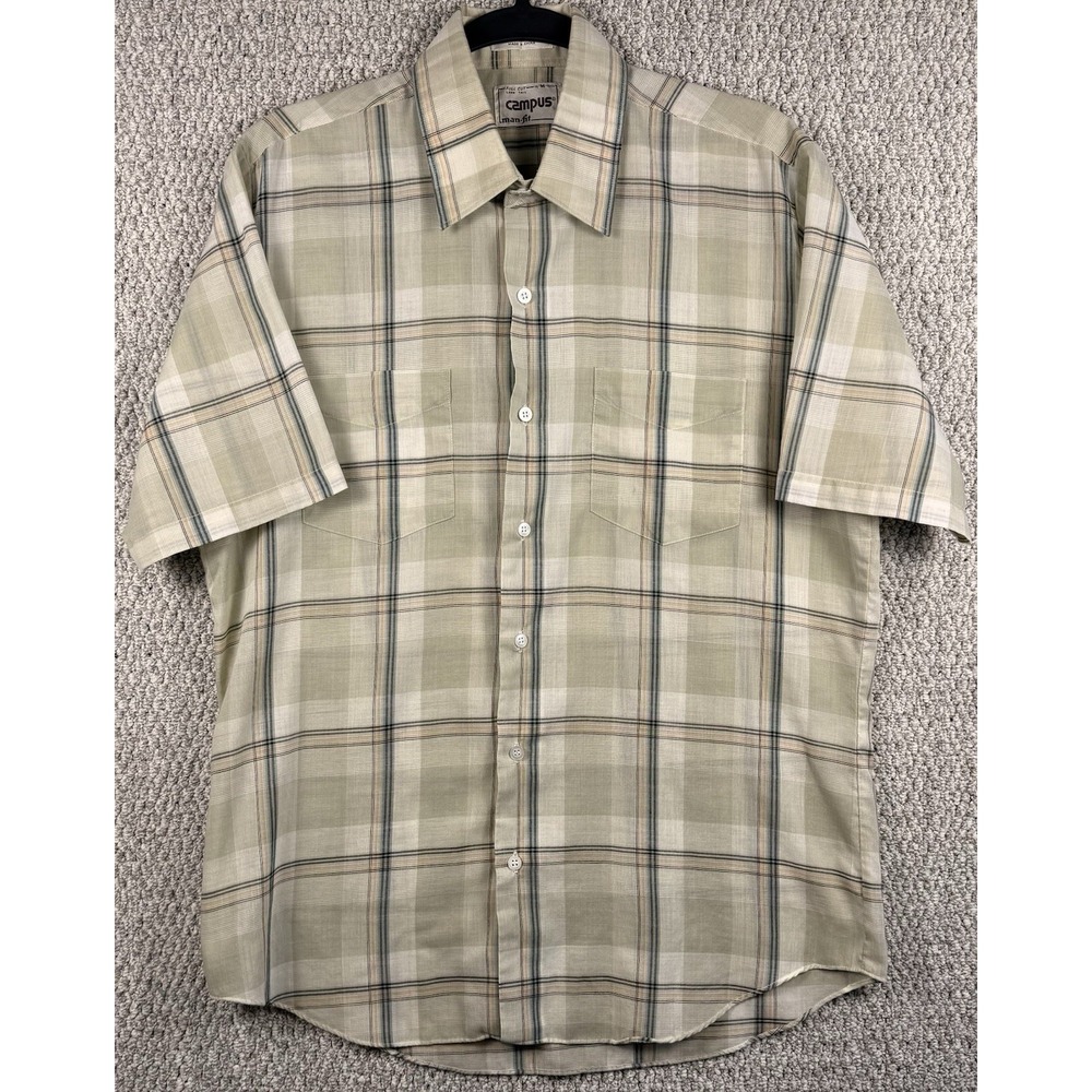 Vintage Y2K‎ Campus Plaid Shirt Mens M 15 15.5 Dadcore Short Sleeve Button Up